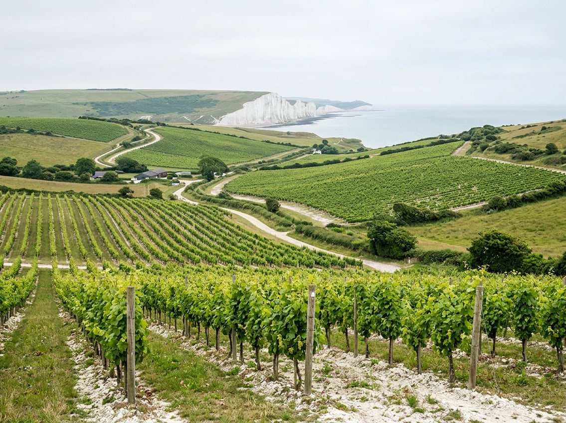Weinberge auf Kreidehügeln in Südengland
