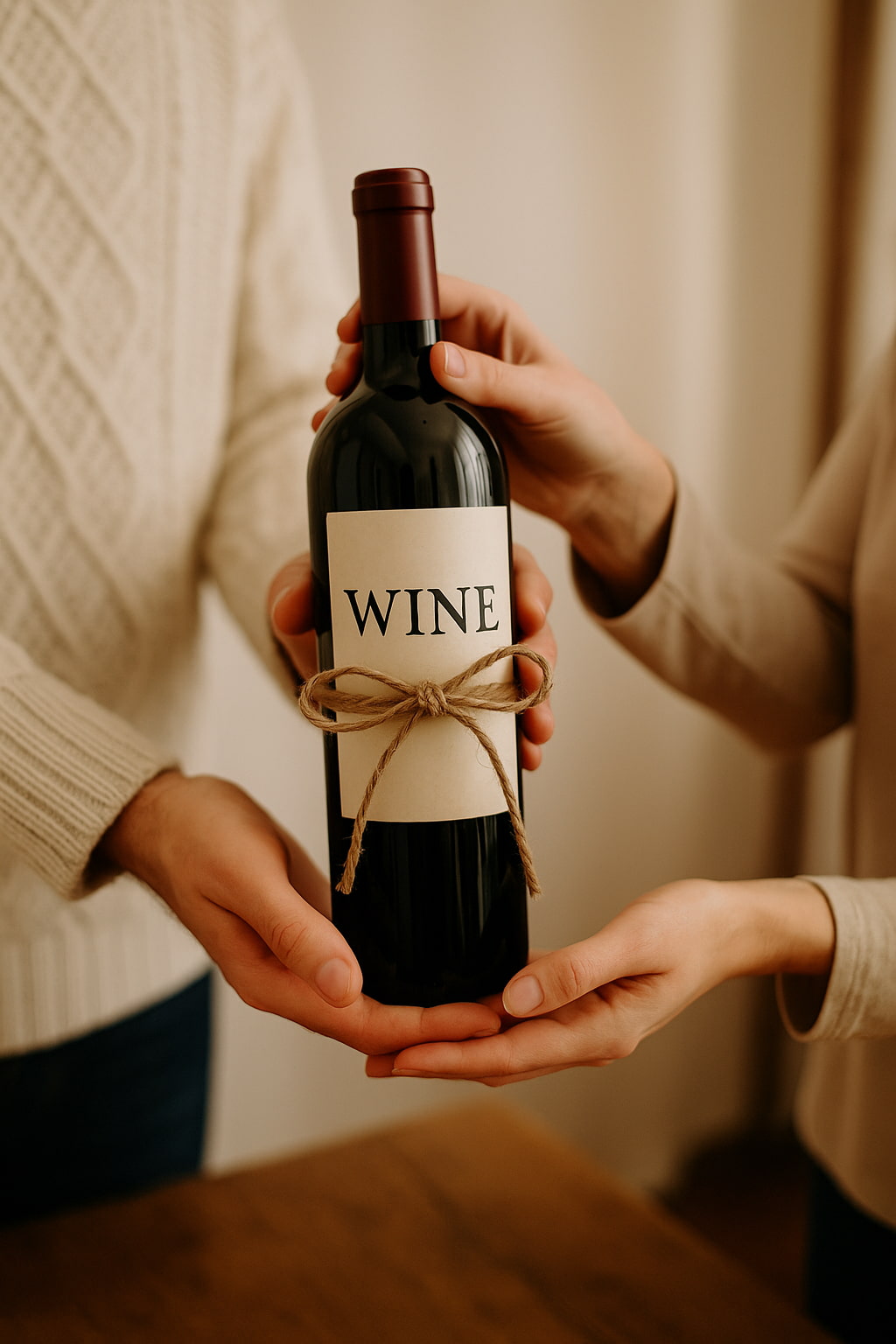 Wein Geschenk wird überreicht