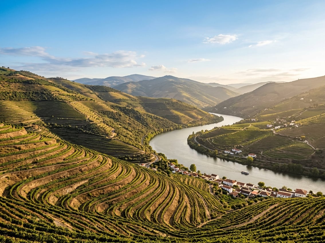 Terrassenweinberge im Douro-Tal über dem Fluss