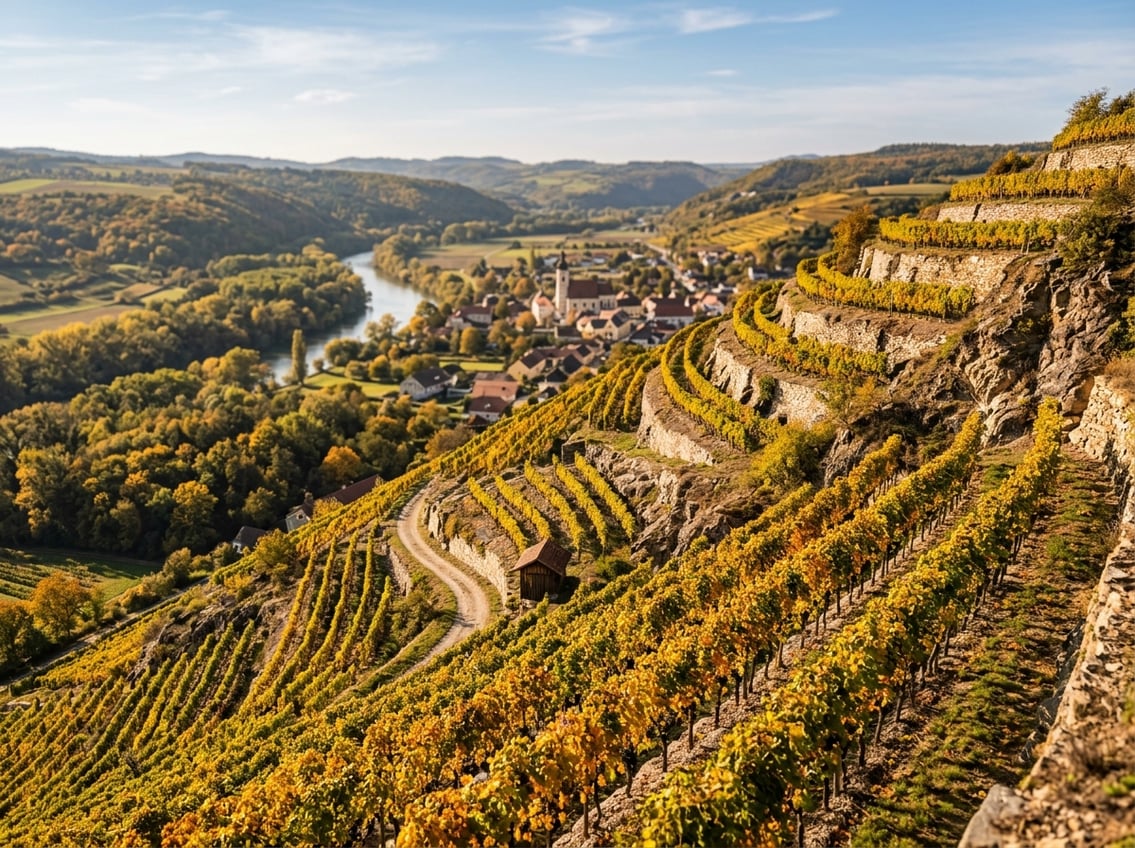 Terrassierte Weinberge am Heiligenstein im Kamptal