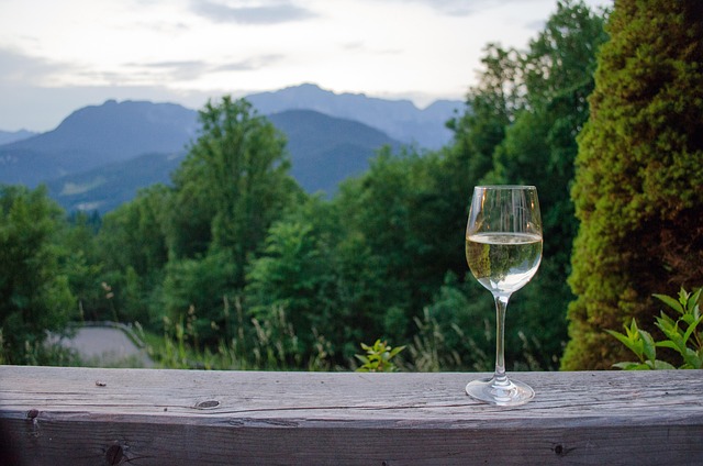 Ein Glas critone librandi vor den Bergen