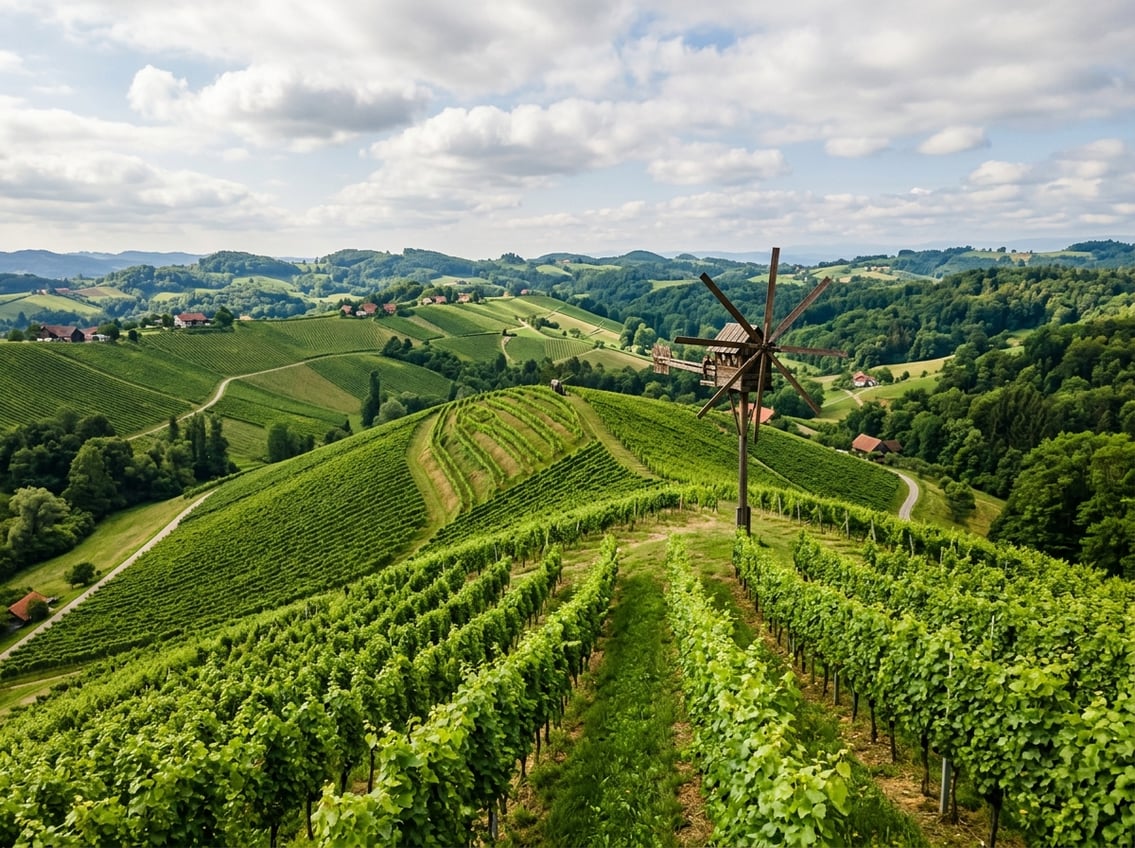 Steile Weinberge mit Klapotetz in der Steiermark