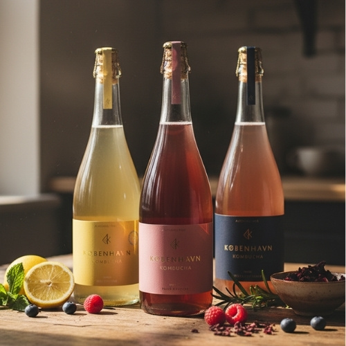 Kombucha Flaschen nebeneinander