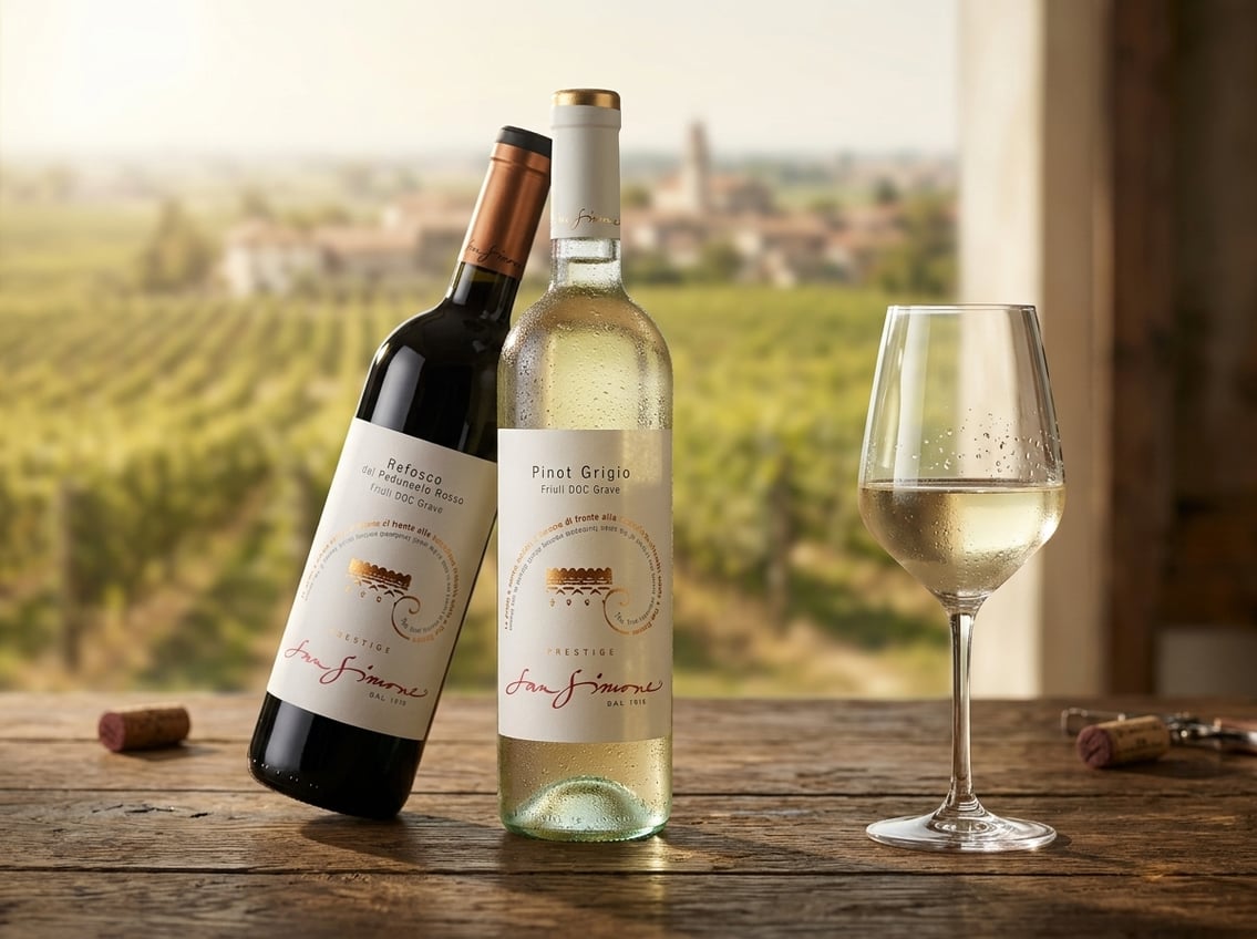 Pinot Grigio und Refosco von San Simone mit Glas Weißwein