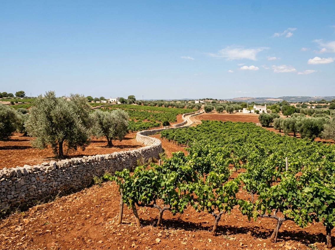 Salento-Landschaft mit Olivenbäumen und Terra Rossa in Apulien