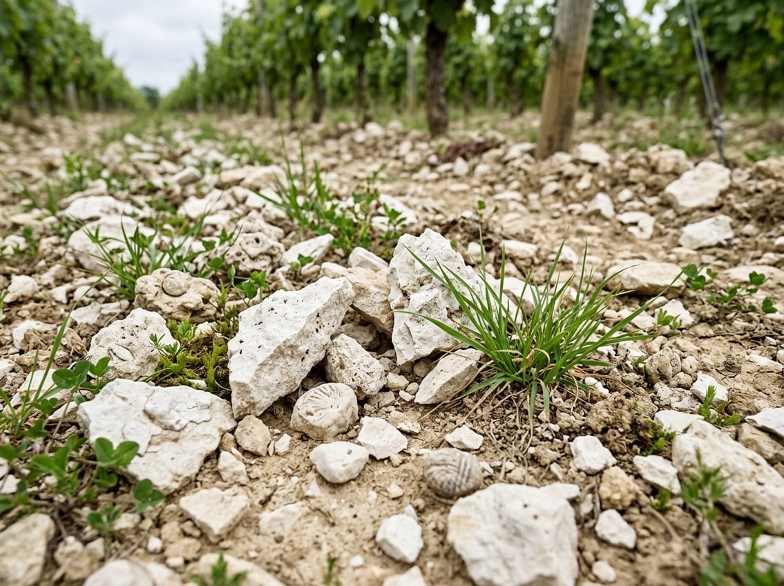 Kimmeridge-Kalkstein im Boden eines Burgunder Weinbergs