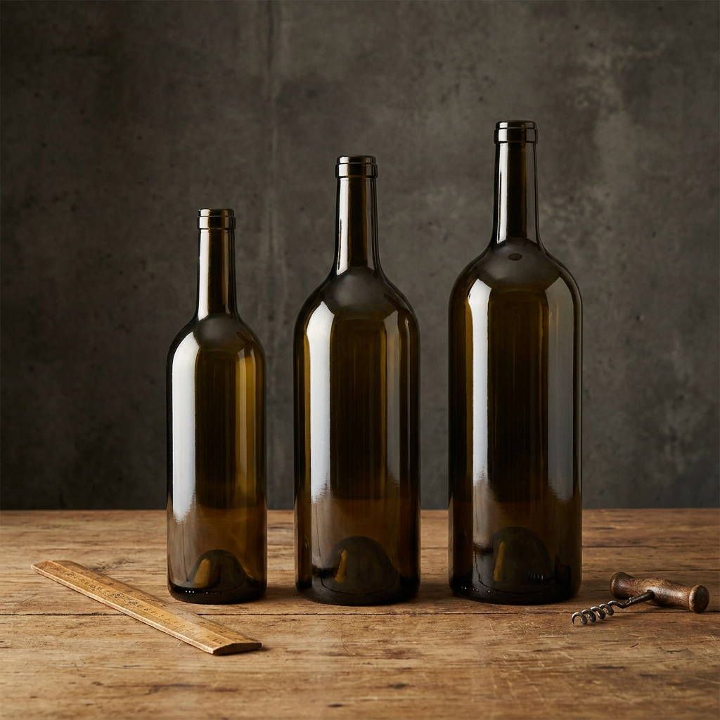Vergleich einer Standard-Weinflasche, einer Magnum und eines Jeroboam
