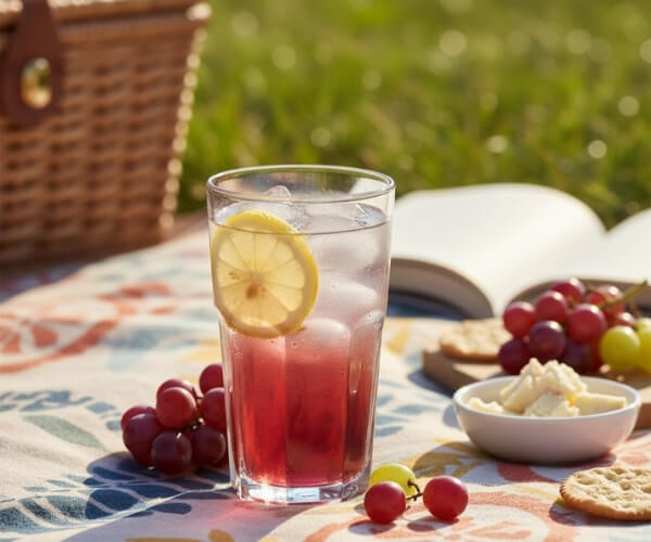 Traubensaft auf Picknick Decke