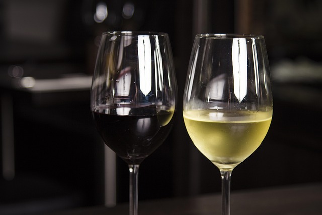 roter und weier italienischer swein im Glas nebeneinander