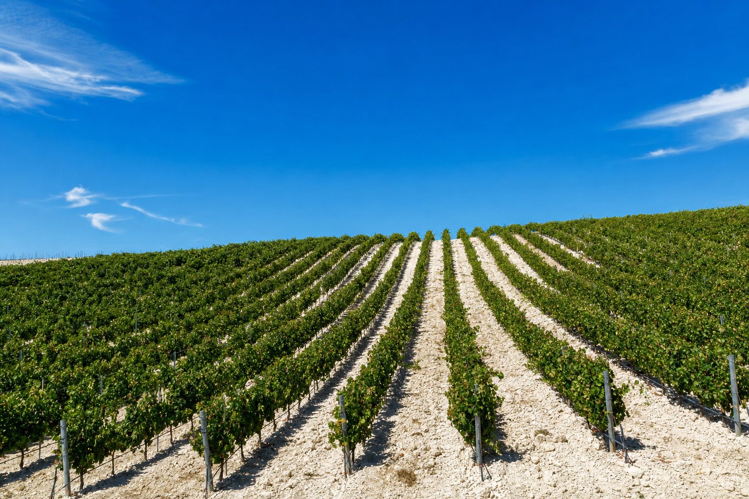 Weinberge auf weißem Albariza-Kreideboden bei Jerez in Andalusien